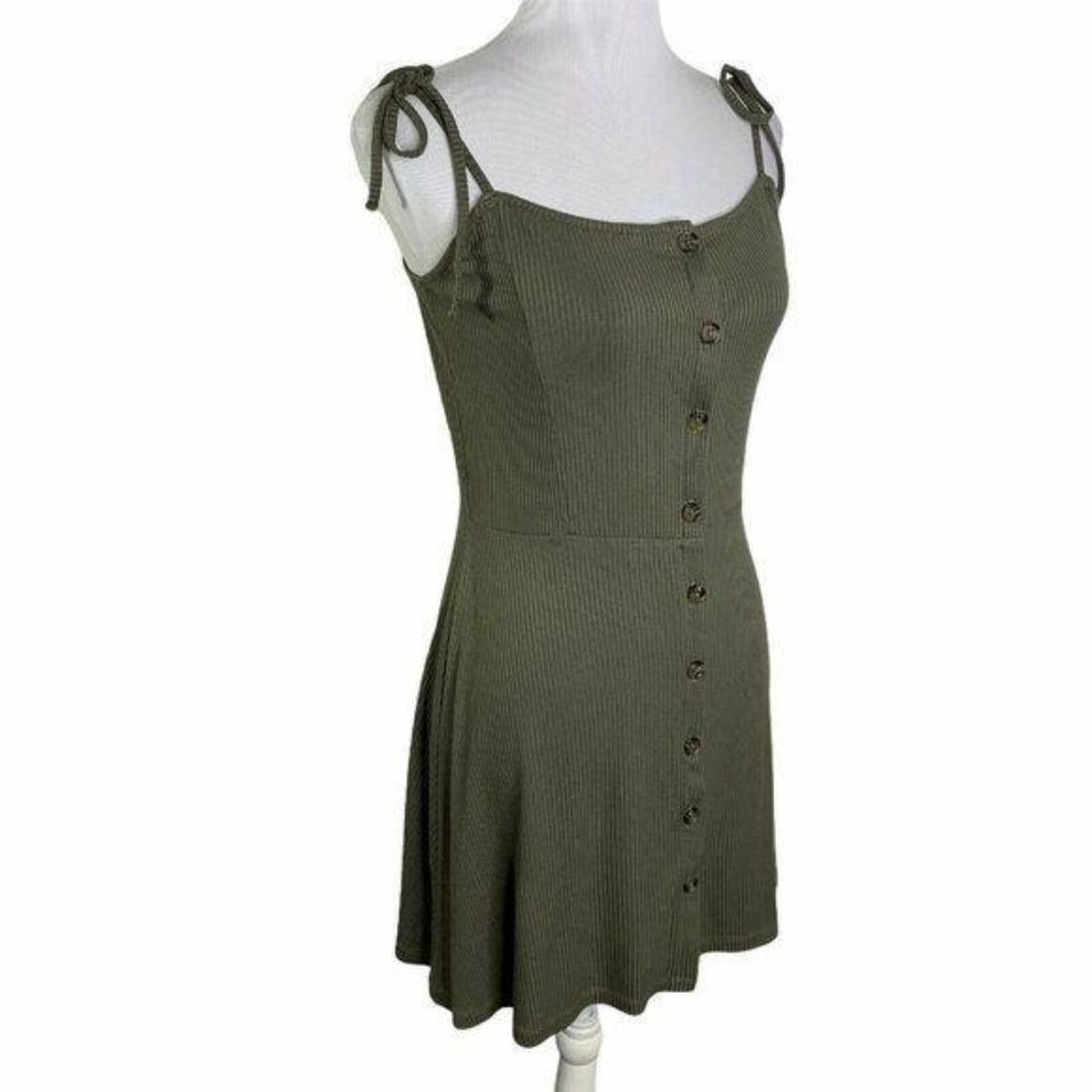 Topshop  Ribbed Button Up Tie Shoulders Mini Dress - Picture 4 of 10